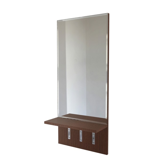 Зеркало с крючками 40х90 см, 4 мм, фацет 10 мм, крючки раскладные, ЛДСП 16 мм, орех, арт_52   338789