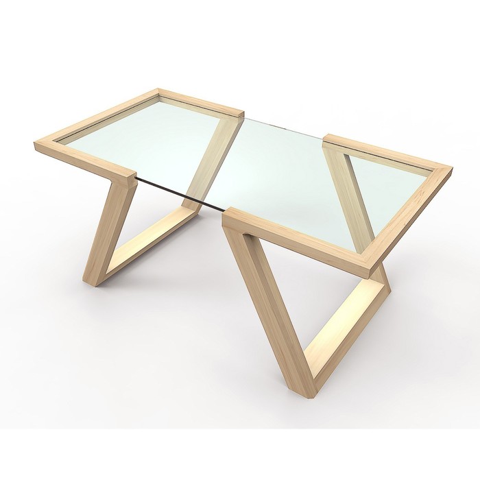 Журнальный стол, 8 мм сырое стекло еврокромка, массив берёзы, арт_58-1