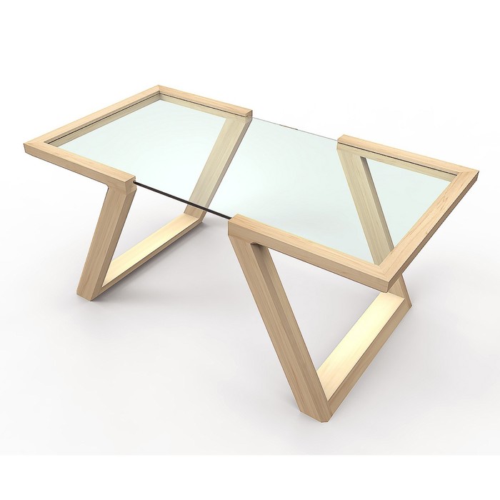 Журнальный стол, 8 мм закалённое стекло еврокромка, массив берёзы, арт_58-2