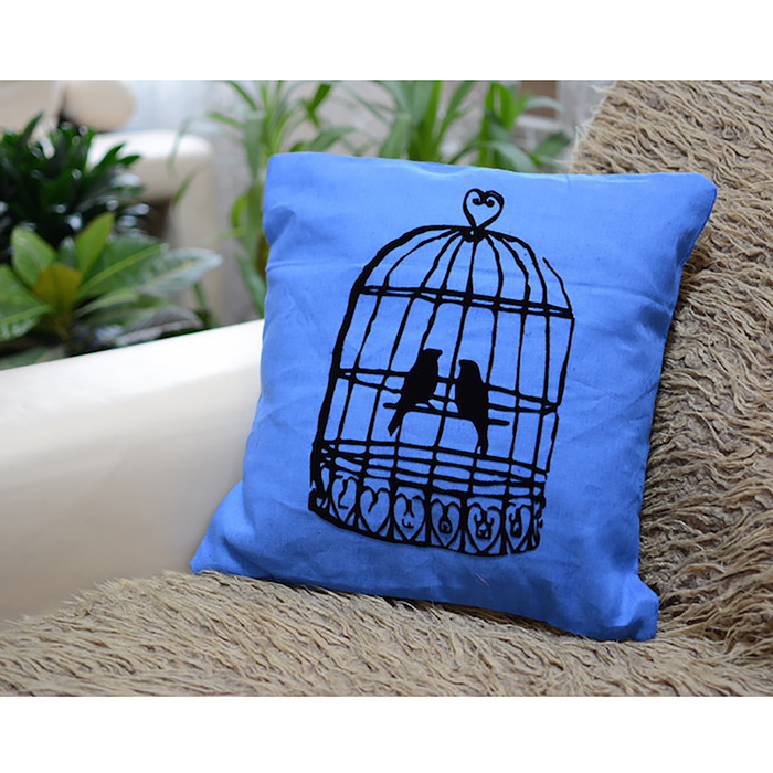 Подушка декоративная 02-604 Птица в клетке 40х40х15 см, флок, хл, ПЭ 100%, чехол съемный