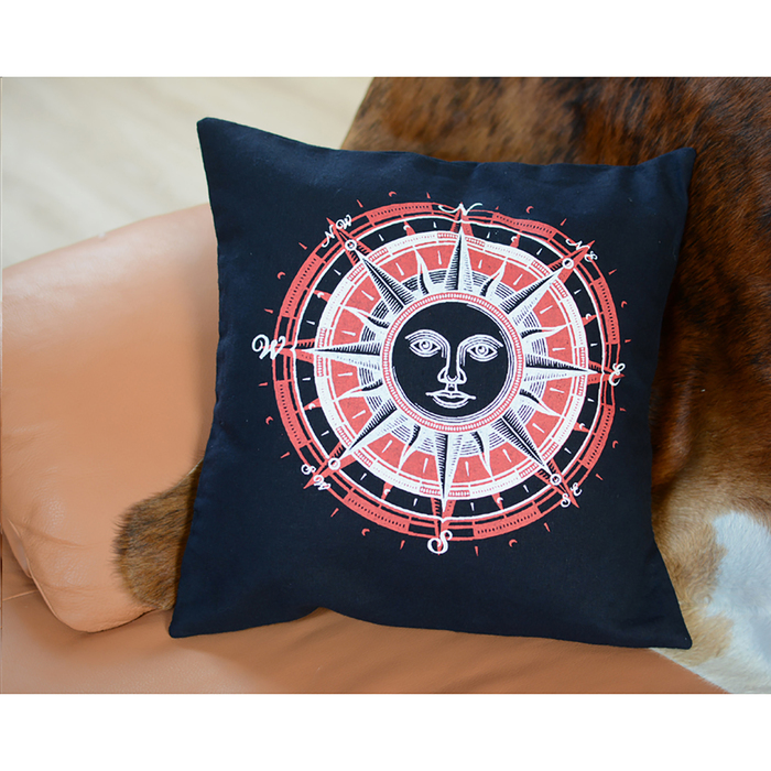 Подушка декоративная Стороны света 02-406 40х40х15 см, репс, хл 100%, чехол съемный