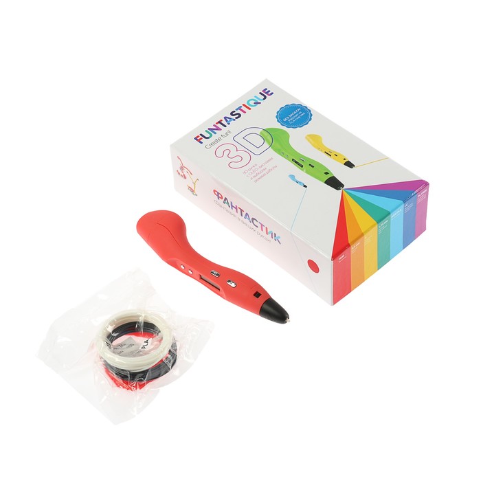 3D-ручка Funtastique ONE FP001A, ABS и PLA, с дисплеем, красный (+ пластик, 3 цвета)