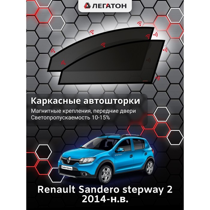 фото Каркасные шторки на renault sandero stepway 2 г.в. 2014-н.в., передние, крепление: магниты легатон