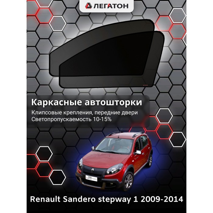 фото Каркасные шторки на renault sandero stepway 1 г.в. 2009-2014, передние, крепление: клипсы легатон