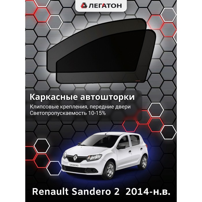 фото Каркасные шторки на renault sandero 2 г.в. 2014-н.в., передние, крепление: клипсы легатон