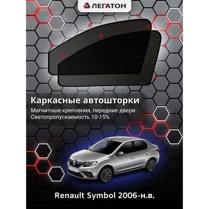 Каркасные шторки на Renault Symbol г.в. 2006-н.в., передние, крепление: магниты