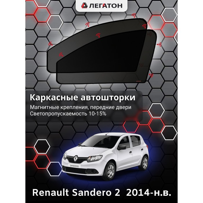 фото Каркасные шторки на renault sandero 2 г.в. 2014-н.в., передние, крепление: магниты легатон