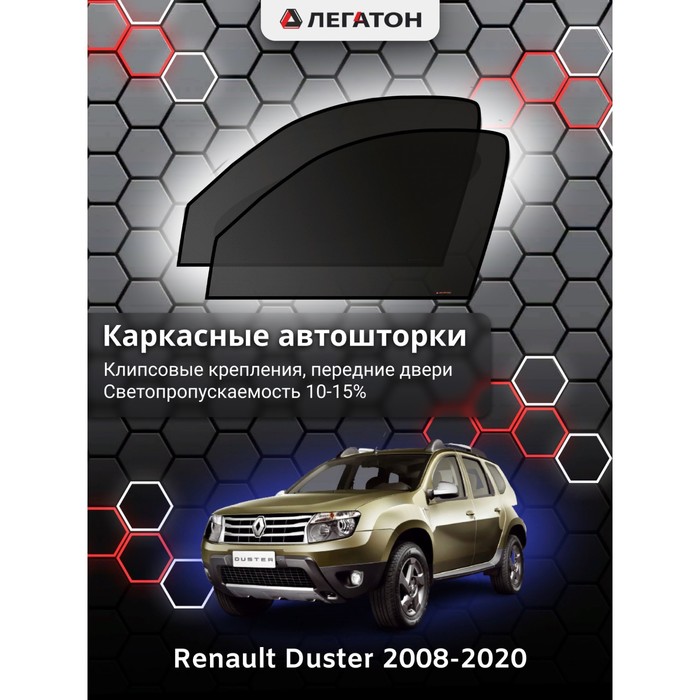 фото Каркасные шторки на renault duster г.в. 2008-н.в., передние, крепление: клипсы легатон