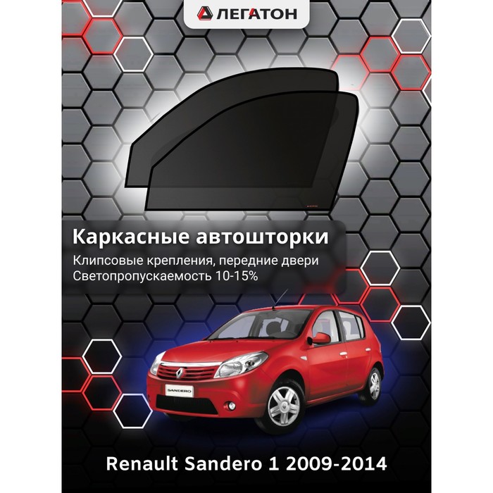 фото Каркасные шторки на renault sandero 1 г.в. 2009-2014, передние, крепление: клипсы легатон