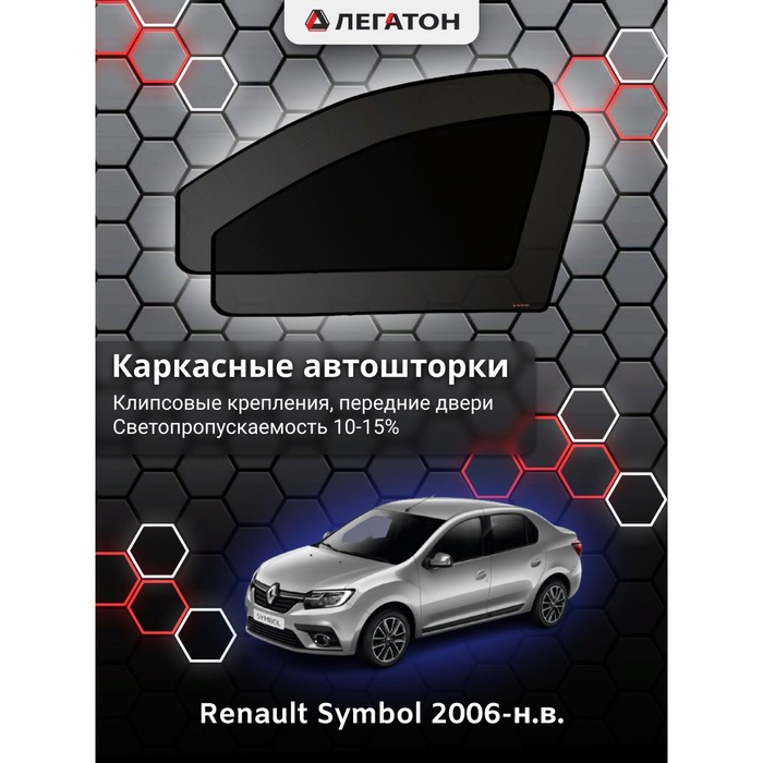 фото Каркасные шторки на renault symbol г.в. 2006-н.в., передние, крепление: клипсы легатон