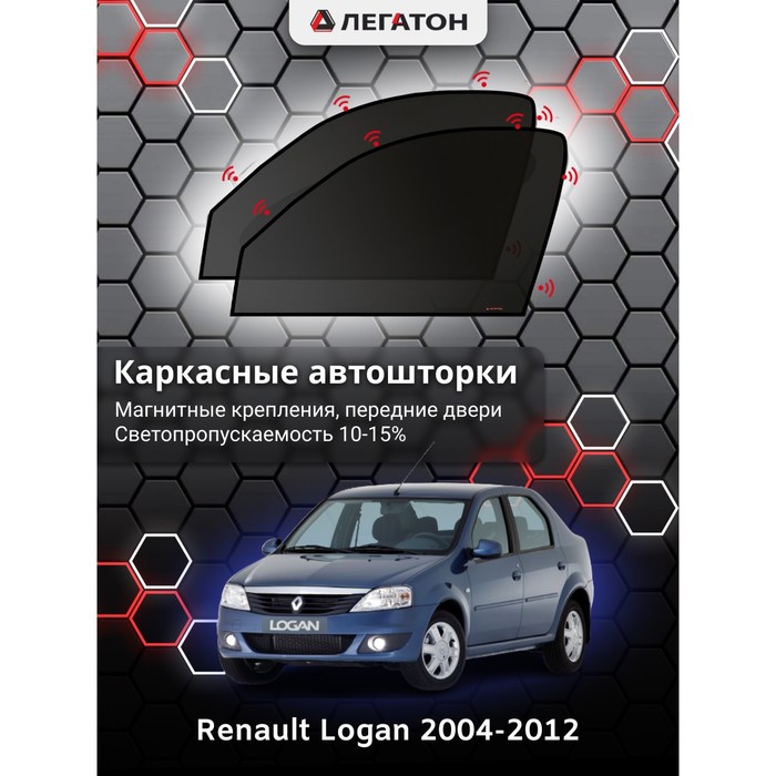 фото Каркасные шторки на renault logan г.в. 2004-н.в., передние, крепление: магниты легатон