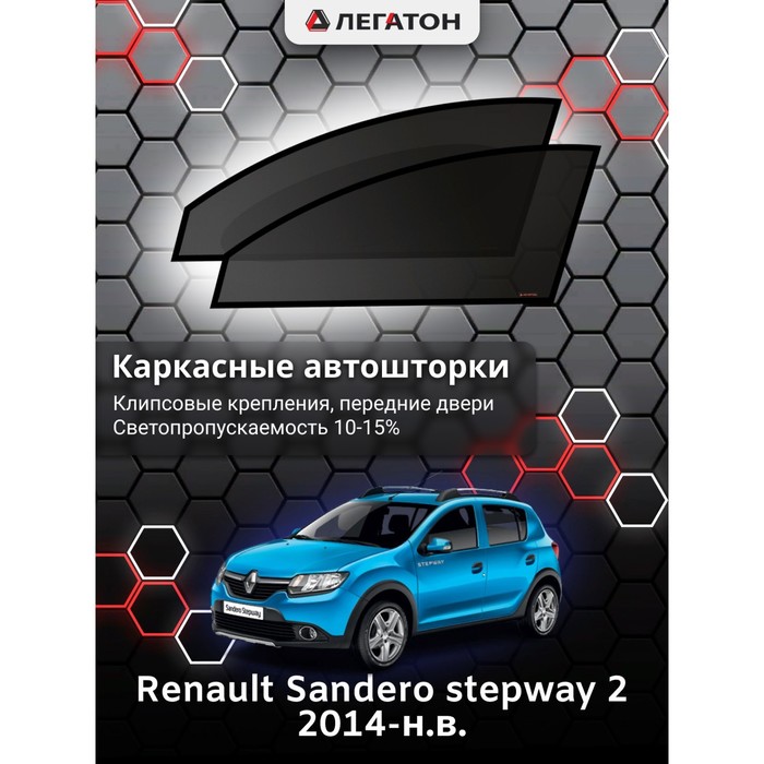 фото Каркасные шторки на renault sandero stepway 2 г.в. 2014-н.в., передние, крепление: клипсы легатон