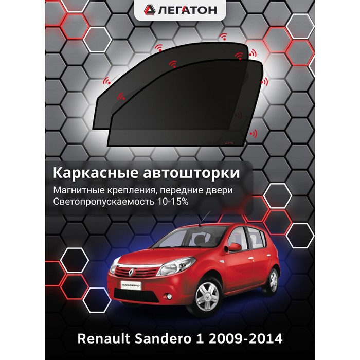 фото Каркасные шторки на renault sandero 1 г.в. 2009-2014, передние, крепление: магниты легатон