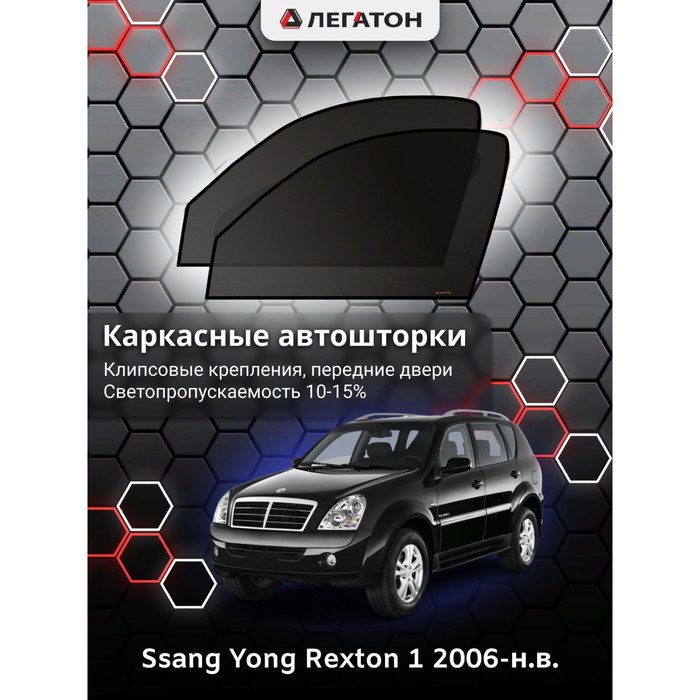 фото Каркасные шторки на ssang yong rexton 1 г.в. 2006-н.в., передние, крепление: клипсы легатон