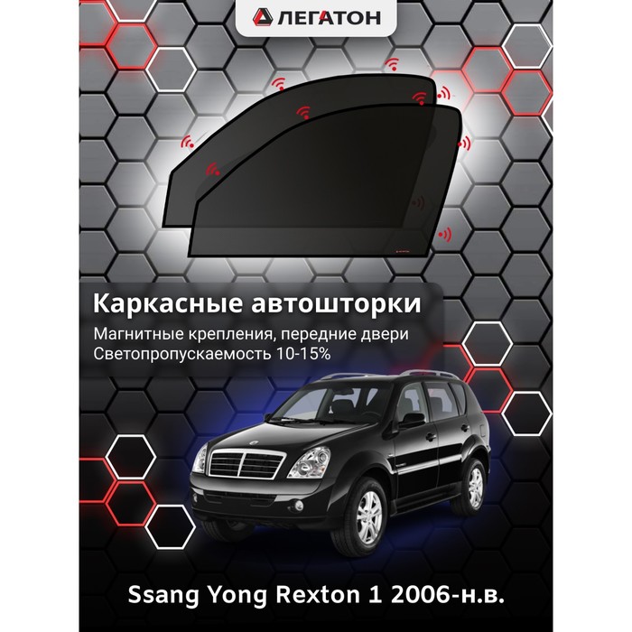 фото Каркасные шторки на ssang yong rexton 1 г.в. 2006-н.в., передние, крепление: магниты легатон