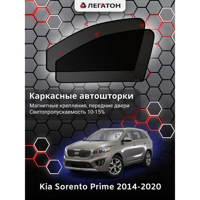 фото Каркасные шторки на kia sorento prime г.в. 2017-н.в., передние, крепление: магниты легатон