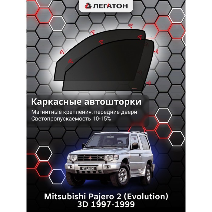 фото Каркасные шторки на mitsubishi pajero 2 3дв. (evolution) г.в. 1997-1999, передние, крепление: магниты легатон