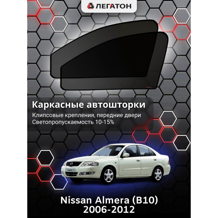 фото Каркасные шторки на nissan almera (b10) г.в. 2006-2012, передние, крепление: клипсы легатон