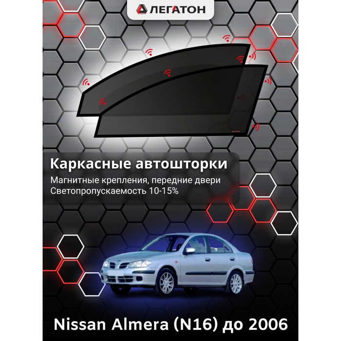 фото Каркасные шторки на nissan almera (n16) г.в. до 2006, передние, крепление: магниты легатон