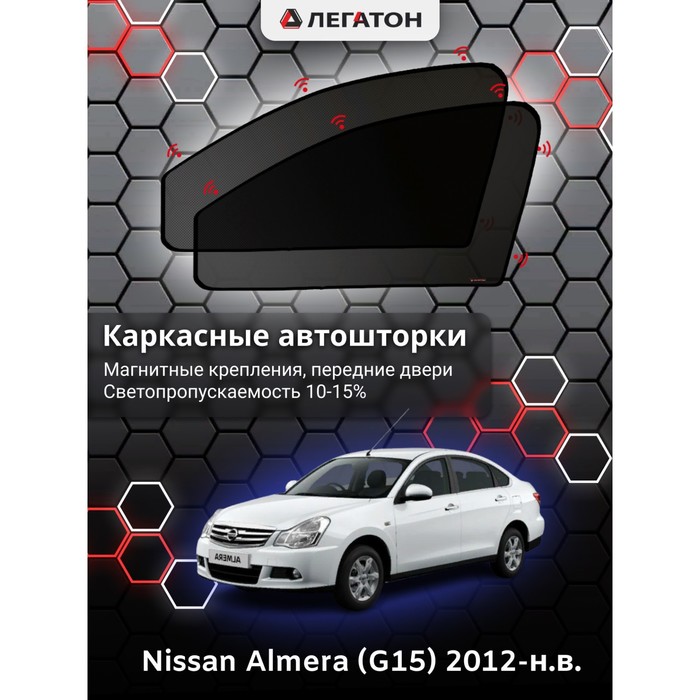 фото Каркасные шторки на nissan almera (g15) г.в. 2012-н.в., передние, крепление: магниты легатон