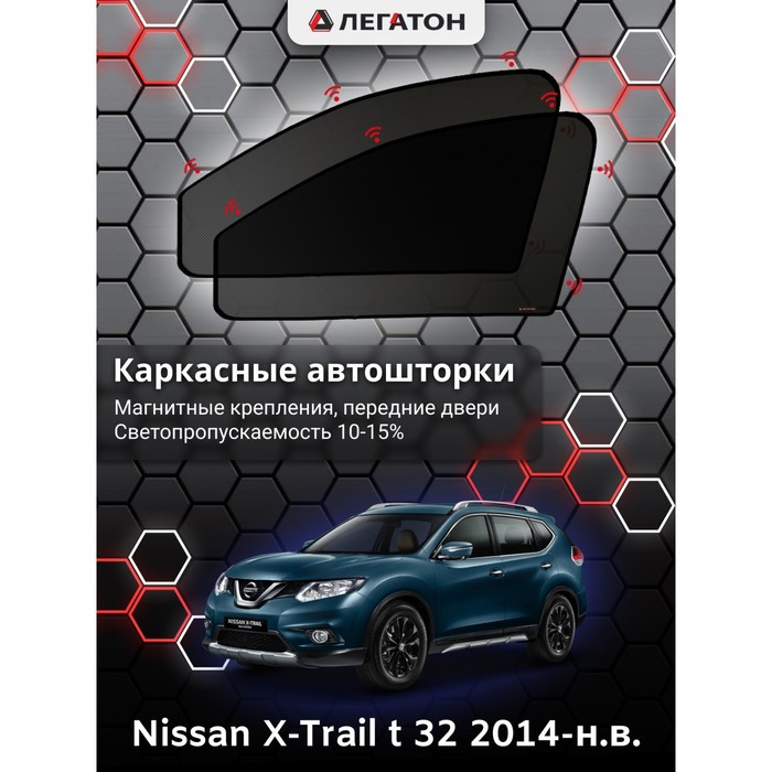 фото Каркасные шторки на nissan x-trail t 32 г.в. 2014-н.в., передние, крепление: магниты легатон