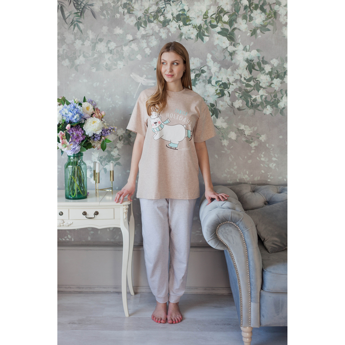 Футболка удлинённая женская KAFTAN "Happy family" бежевый, р-р 42-44, 100 % хлопок