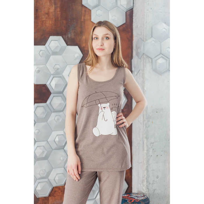 Майка удлиненная женская KAFTAN "Happy family" кофе, р-р 50-52, 100% хлопок