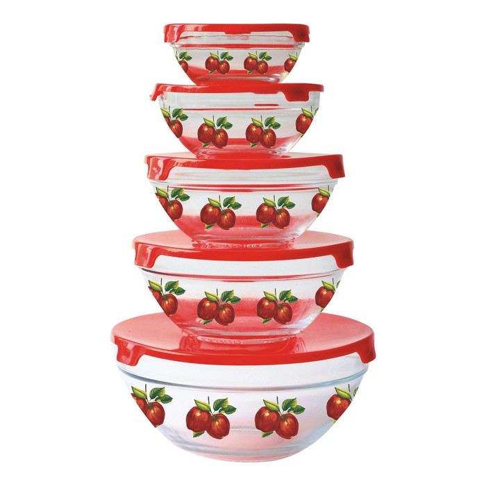 Набор стеклянных контейнеров 5 шт., цвет МИКС, 150 мл, 200 мл, 350 мл, 500 мл, 900 мл