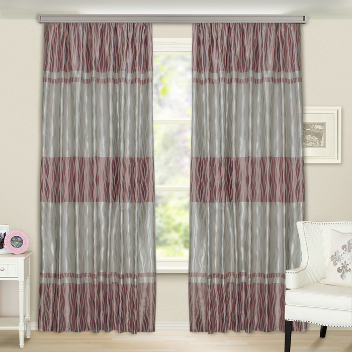 Шторы блэкаут комби "Волна" 1003 засуш.роза-серебро  190х260 см, 2шт/компл.100% п/э