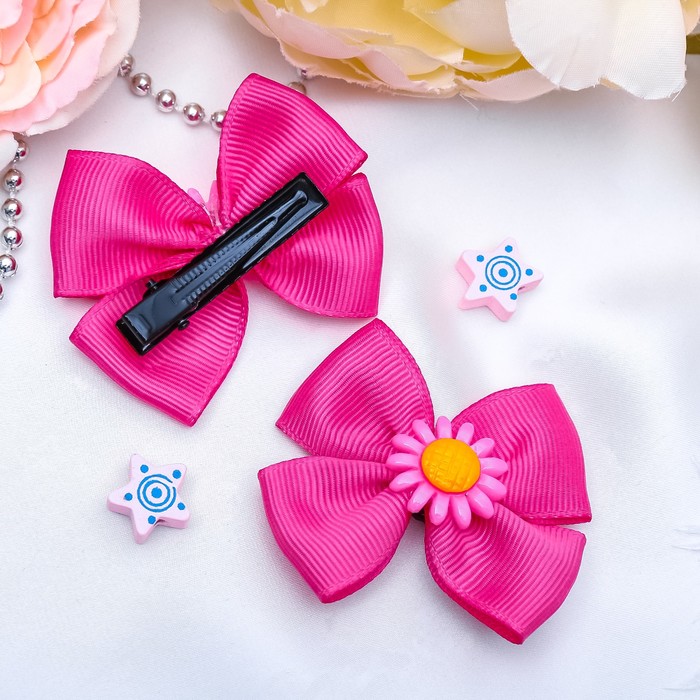 Зажим для волос "Бантик декор" 5 см ромашки микс