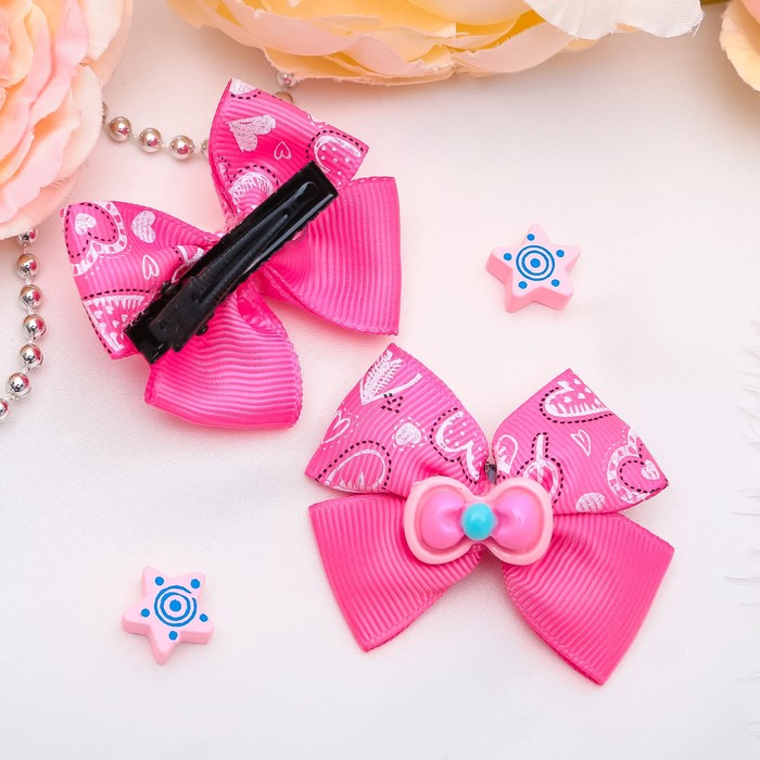 Зажим для волос "Бантик декор" 5 см бантики сердечки микс