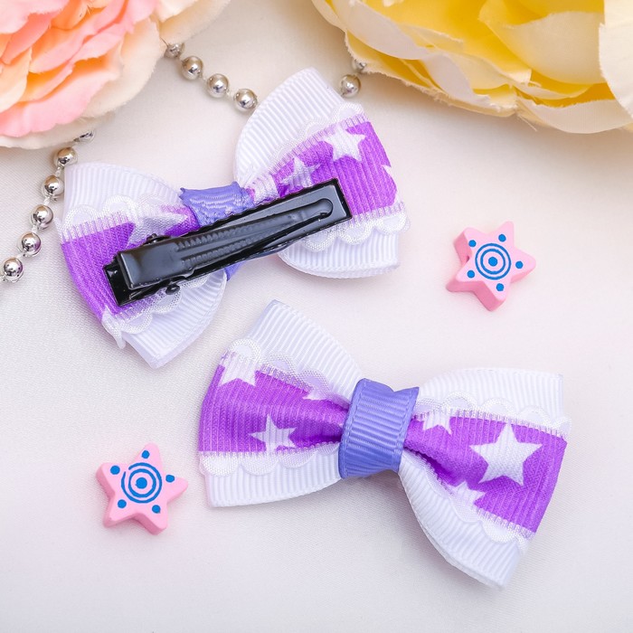 Зажим для волос "Бантик" 5 см полоса звёзды микс