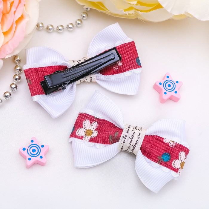 Зажим для волос "Бантик" 5 см полоса ромашки микс