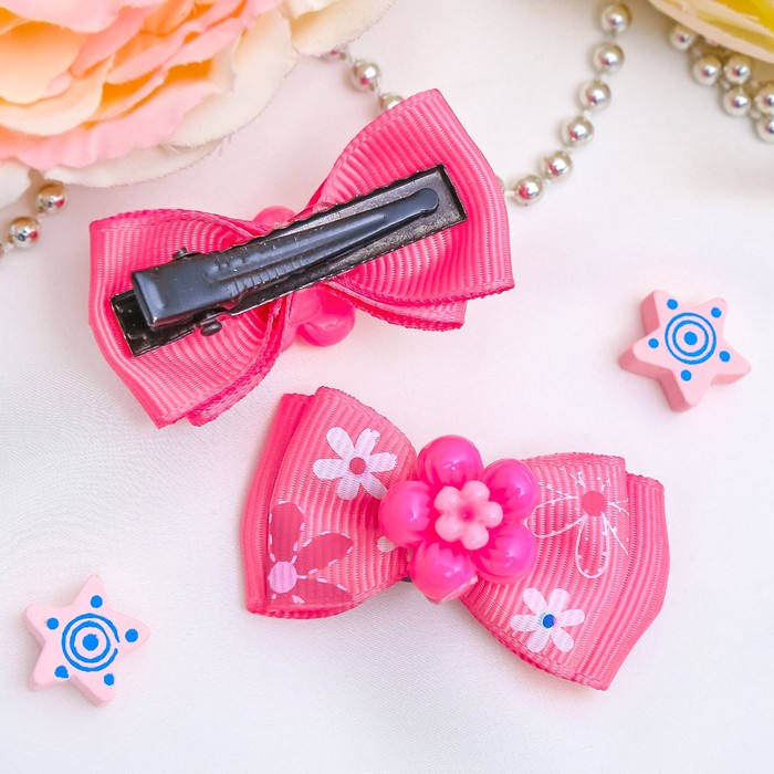 Зажим для волос "Бантик декор" 5 см двойной цветок микс