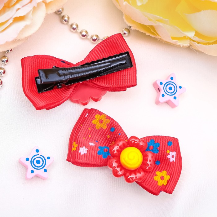 Зажим для волос "Бантик декор" 4,5 см ромашка микс