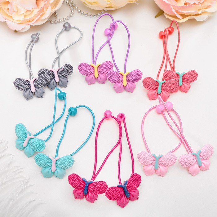 Резинка для волос "Матовая" (цена за пару) бабочка,микс