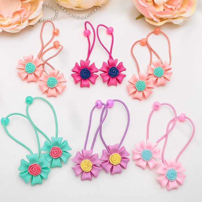 Резинка для волос "Матовая" (цена за пару) пион,микс