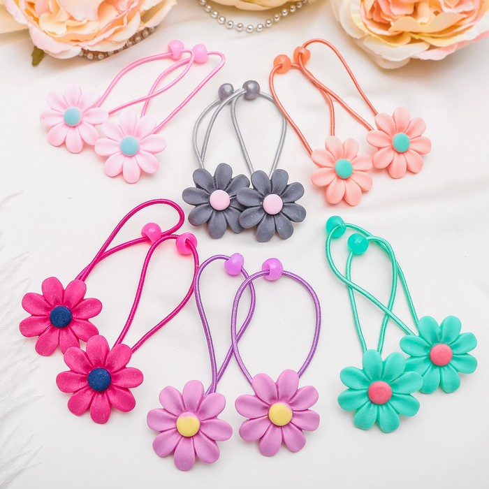 Резинка для волос "Матовая" (цена за пару) ромашка,микс