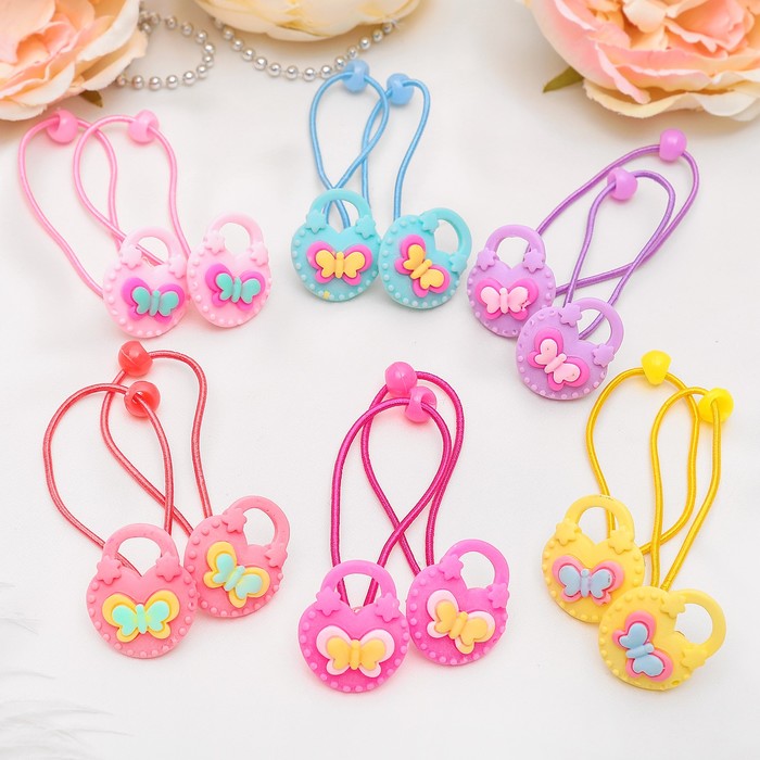 Резинка для волос "Сумочка" (цена за пару) бабочка ,микс