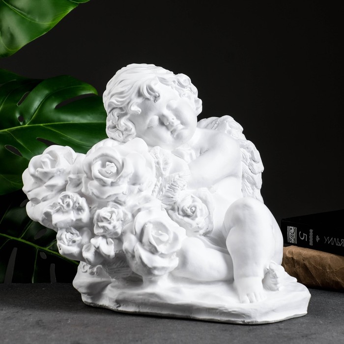 Статуэтка "Ангел с розами" большой белый 20 × 30 × 26 см