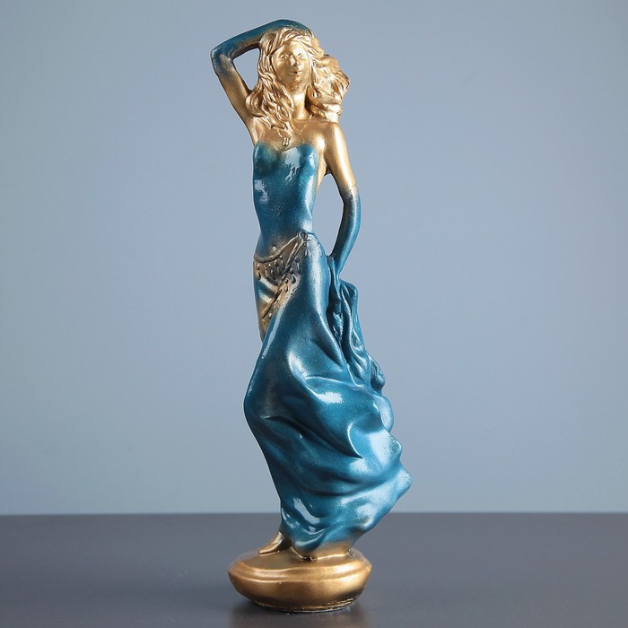 Фигура "Восточная красавица" бронза зеленое платье 13×10×40 см