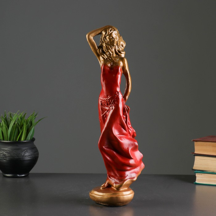 Фигура "Восточная красавица" бронза красное платье 13×10×40 см