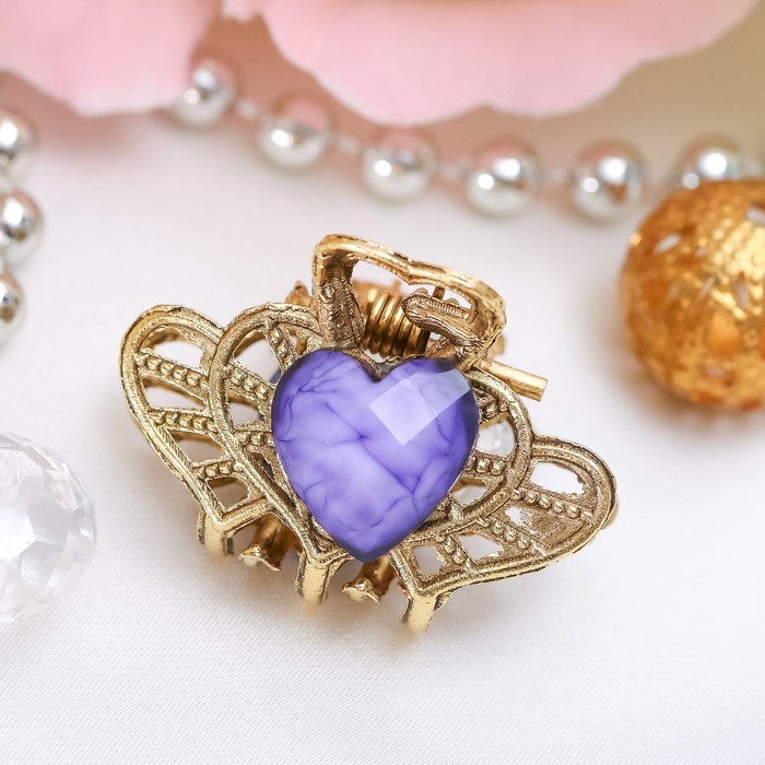 Краб для волос "Малахит" 2,5 см сердце, микс