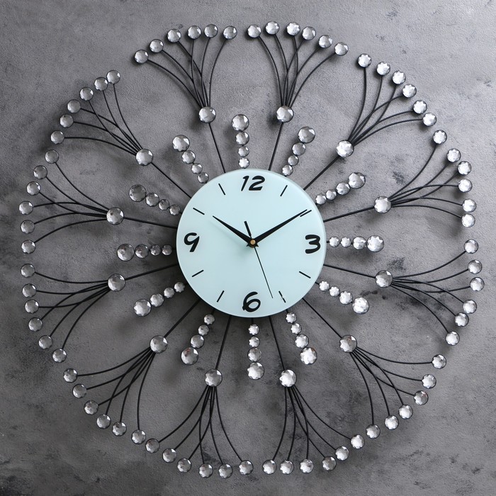 Часы настенные, серия Ажур «Кисти рябины», стразы, цифры 3, 6, 9, 12, d=70 см