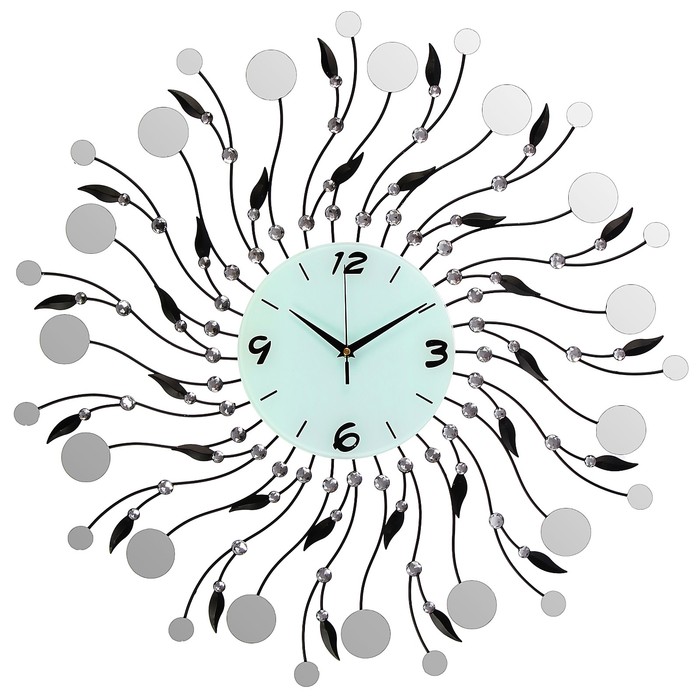 Часы настенные, серия Ажур «Лучики солнца», стразы, зеркало, цифры 3, 6, 9, 12, d=70 см