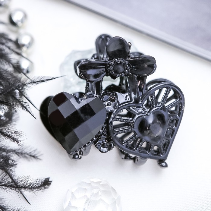 Краб для волос "Чёрные кружева" 2 см сердца