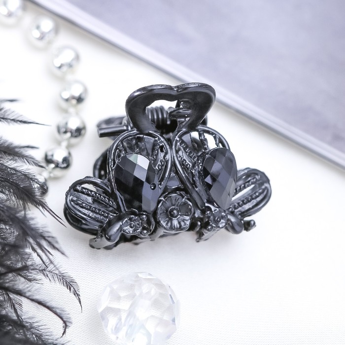 Краб для волос "Чёрные кружева" 2,5 см цветочек