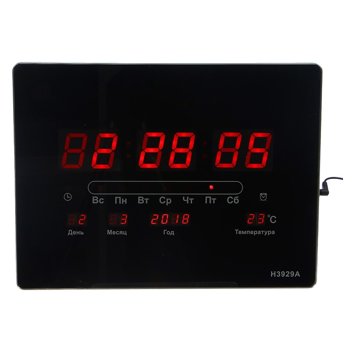 Часы-будильник электронные,время+сек, дата,день недели,звук. кажд. час, крас цифры 40х30 см