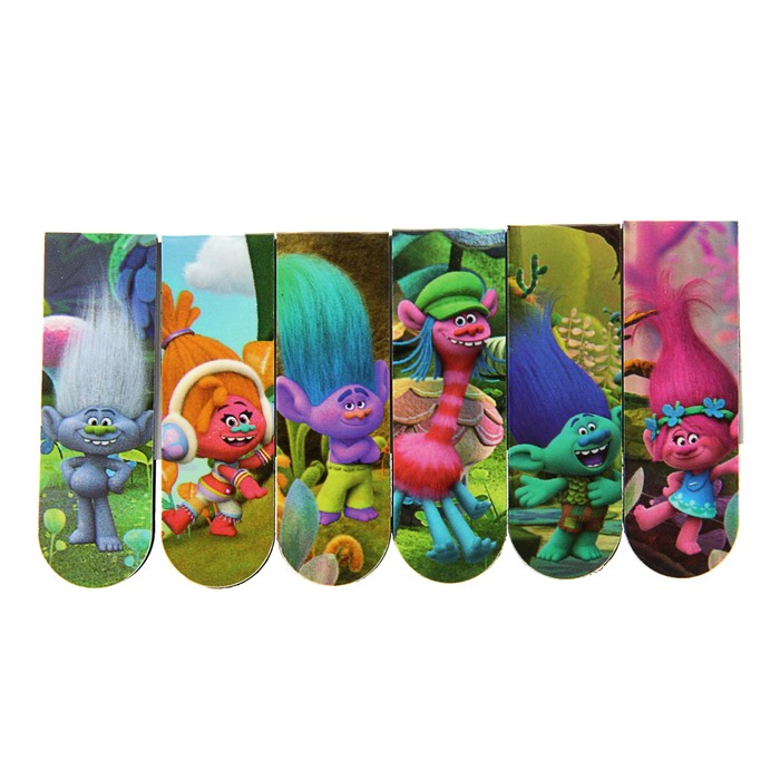 Закладки магнитные "Тролли", упаковка 6 штук, микс