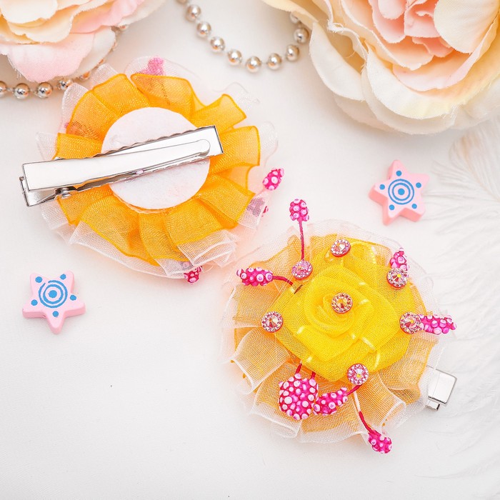 Зажим для волос "Очаровашка" жёлтый, декор стразы (цена за пару)